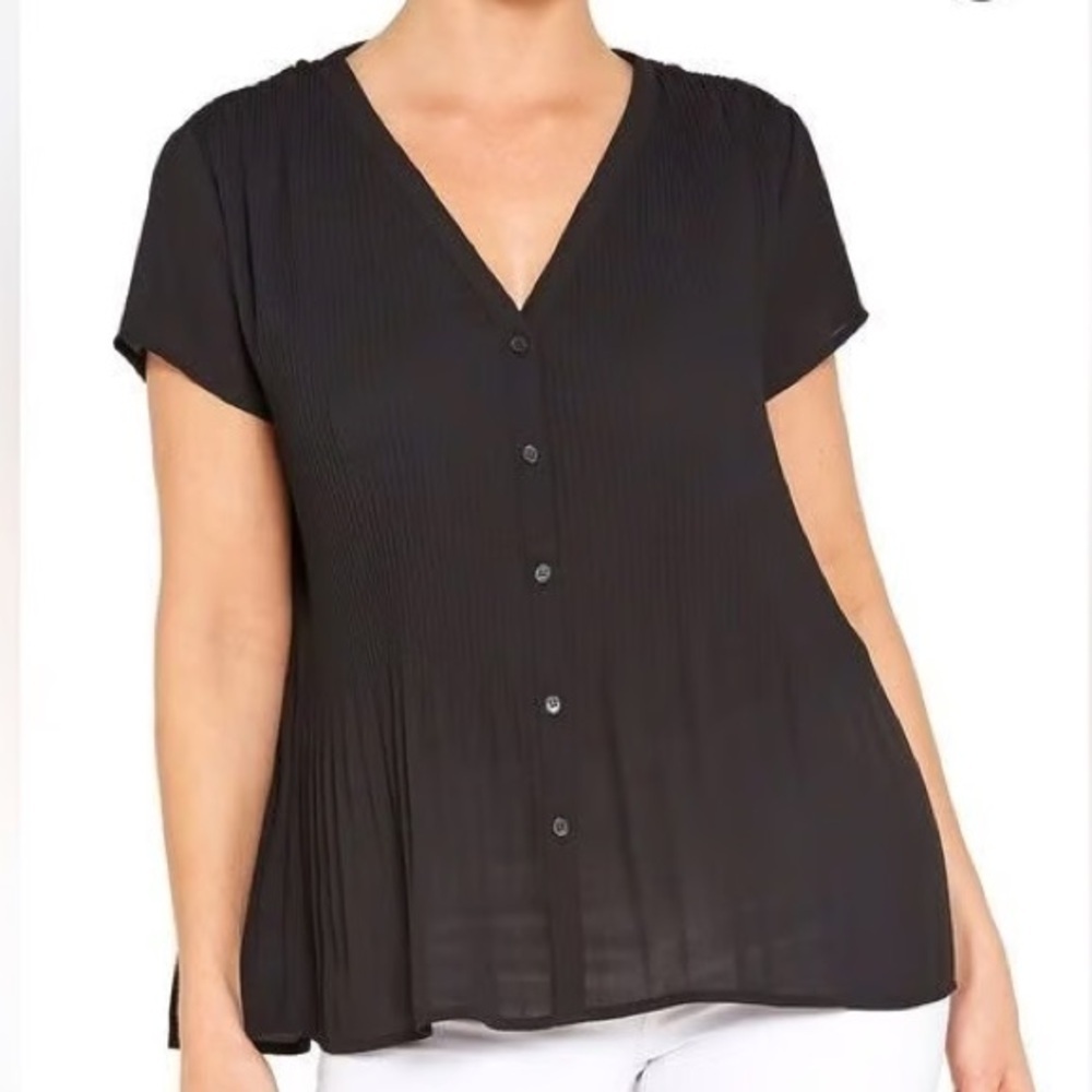 Pleione Women’s Pleated V-Neck Blouse Top